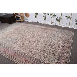 พรมวินเทจ ขนาด 7.3x11 ฟุต พรมลายดอกไม้สีเบจ ทำจากขนสัตว์ - Product Image 4