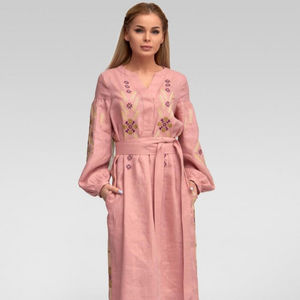 Algodón puro Material de alta calidad tejido mujeres ucraniano bordado vestidos nuevos vestidos de Navidad con bordado Midi vestido - Product Image 1