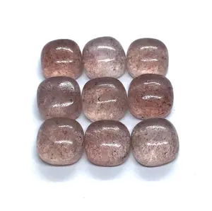 6毫米15毫米坐垫纯粉色草莓石英平背凸圆形松散宝石，批发价为您的珠宝制作