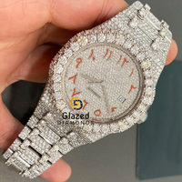 Luxuriöse Edelstahl Hip-Hop Mechanische Uhr mit Laborgezüchteten Runden Diamanten und Analogem Glaszifferblatt