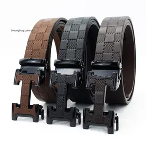 Low MOQ High quality automatic buckle cowhide belt Premium striped printed cowhide men's belts