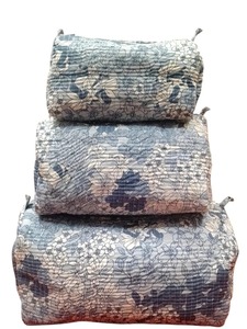 3 Piece Grey Vintage Style Quilted Eco-Friendly Cotton Storage Case <b>Set</b> Zipper Closure Water Resistant Durable Cosmetic Travel - Product Image 5