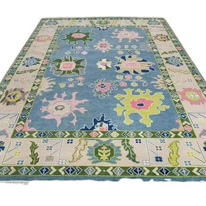 พรมพื้นที่สูง9x12ขนแกะ mohwak แบบถักมือ & ผ้าฝ้ายสไตล์ย้อนยุคสำหรับชุดห้องนั่งเล่น - Product Image 1