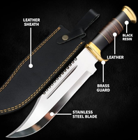 Vente en gros de couteaux de chasse et de chef PRESTIGE BLADES, personnalisés OEM ODM, faits à la main en acier J2, avec manche moderne en bois et résine, et étui en cuir.