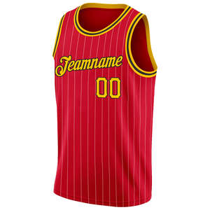 Maillot de basketball authentique personnalisé rouge et blanc sans manches, respirant, en tissu 100 % polyester, avec techniques d'impression blanc-or - Product Image 5