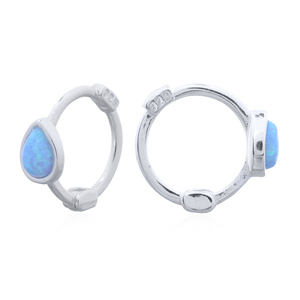 Mini Teardrop Blue Opal 925 Sterling <b>Silver</b> <b>Huggie</b> Hoop <b>Earrings</b> for Party or Gift - Product Image 1