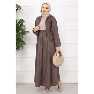 Casual Coffee Bomber Jacket & Button-Down <b>Skirt</b> Set XS Size Winter Two-Piece Shorts Set - Product Image 6