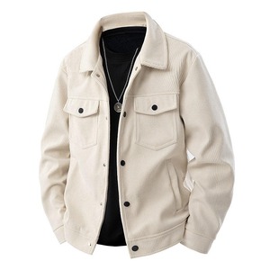 2025 Autumn Winter Fashion <b>Men's</b> Eco-Friendly Bomber <b>Jacket</b> Stand Collar Front Pocket <b>Long</b> Sleeve Casual Zipper Closure Canvas - Product Image 3