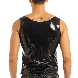 Camiseta sin mangas de cuero brillante ecológica de invierno para hombre de talla grande Chaleco de cuero brillante con cuello en V Ropa de abrigo moldeadora - Product Image 3