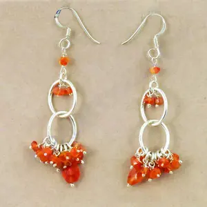 Boucles d'oreilles en argent sterling 925 de style religieux classique avec pierre de cornaline pour femmes, sertissage en bélière pour mariage, anniversaire, cadeau de fête - Product Image 1