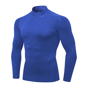 Camiseta Deportiva Azul de Manga Larga para Hombre, de Secado Rápido, con Logotipo Personalizado, Estilo Atlético, Cuello Alto Simulado, Compresión, para Entrenamiento - Product Image 1