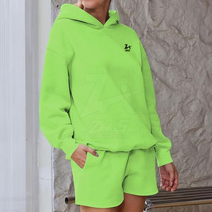 Conjuntos de Sudadera con Capucha y Pantalones Cortos Casuales de Invierno para Mujer, 100% Algodón, Forro Polar Transpirable, Cintura Elástica, Calidad Premium - Product Image 6