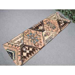 Tapis turc vintage, tapis de 1,6 x 5,4 pieds, tapis persan en laine marron bleu - Product Image 2