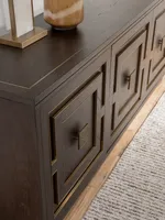 Console multimédia longue - Meuble TV extra large avec miroir, design glamour moderne et grand espace de rangement