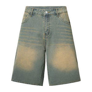 Shorts en jean vintage taille haute pour hommes et femmes - Style streetwear d'été, extensibles, avec décoration en cristal, délavage moyen, personnalisables - Product Image 1