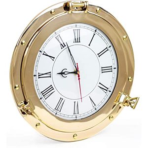 Reloj de pared náutico de latón para decoración del hogar, rueda de reloj de fabricante indio pulido dorado - Product Image 2