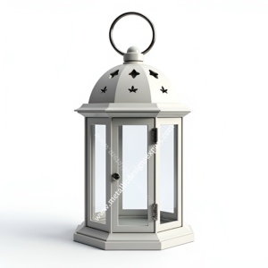 Elegante linterna de metal blanco con recortes de estrellas y paneles de vidrio, portavelas hecho a mano perfecto para decoración de hogar, jardín o eventos - Product Image 3