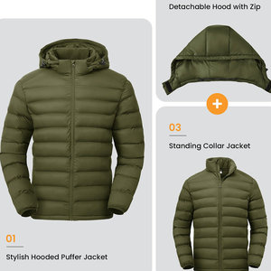 Solid Color Quick Dry Windproof Breathable Stand Collar Winter <b>Men's</b> Puffer <b>Jackets</b> Single Button <b>Long</b> Sleeves Casual - Product Image 4