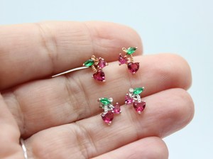 Dainty Cherry Hearts Cubic Zirconia Tiny Stud Pendientes Plata de Ley 925 14K Chapado en oro Cute Love Minimalist - Product Image 5