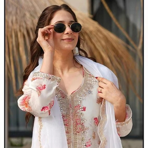 Shalwar Kameez en organza lourd imprimé avec fond en coton et ensemble ethnique tendance Dupatta assorti pour XL/XXL - Product Image 1