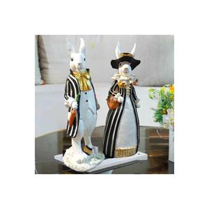 Bianco e nero maschio-coniglio poliestere (coniglio) scultura da giardino figurina 2-pack