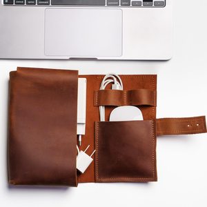 เคสสายหนังแท้หรูหราเป็นมิตรกับสิ่งแวดล้อมกันน้ำมีซิปเคสสำหรับจัดระเบียบสายไฟที่แกะสลักความจุขนาดใหญ่ - Product Image 2