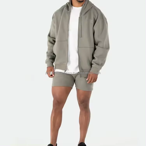 Sudadera con Capucha de Alta Calidad Estilo Y2K, Algodón Grueso, Cierre de Cremallera, Estilo Urbano, Talla Grande para Hombre, Personalizable con Estampado, Color Gris - Product Image 3