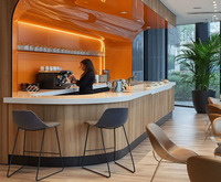 Comptoir de bar commercial moderne incurvé, éco-responsable, sur mesure, design KFC, avec éclairage LED, pour usage domestique, hôtelier et commercial - Garantie 10 ans
