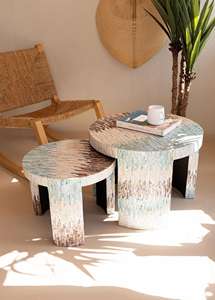 Ensemble de tabourets en nacre époustouflant, meubles d'appoint en nacre, design exquis en incrustation de coquillages, sièges décoratifs de luxe pour l'espace de vie - Product Image 4