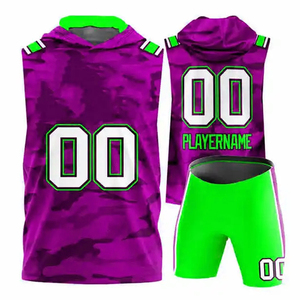 Latest New Custom Sublimated Blue Camo <b>Yellow</b> Hooded <b>Tank</b> <b>Top</b> Shorts Set Basketball 7v7 Uniform Player 00 OEM Service - Product Image 6