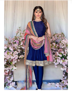 Salwar Kameez Readymade parti giyim, Churidar ile zincir dikiş Anarkali kısa Kurta, 3 adet geleneksel hint kıyafeti kadın elbise - Product Image 4