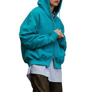 Sweat à capuche oversize de haute qualité avec fermeture éclair, épaules tombantes, manches longues, effet délavé vintage, double fermeture éclair, pour femme - Product Image 2