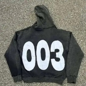 Ropa de calle personalizada, trajes de sudor lavados con ácido, sudaderas con capucha y cremallera, conjunto de chándal, Parche de socorro de lavado con ácido, pantalones de chándal acampanados y Sudadera con capucha - Product Image 4