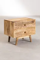 Chevet en bois de mangue sculpté à la main, vintage, avec 2 tiroirs, pour villa et chambre d'hôtel