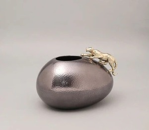 Eye Catching Grey Flower <b>Vase</b> With Golden Tiger Accent Perfect Gift Idea For Housewarming Weddings Or Stylish Home Makeover - Product Image 2