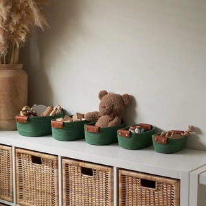 Panier vert fait main, rangement élégant pour la salle de bain, pour articles de toilette, soins de la peau, serviettes et organisation quotidienne, vente en gros en provenance d'Inde - Product Image 6