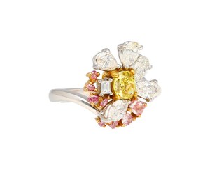 Fine Qualité Platine En Acier Inoxydable Cluster Anneau Fantaisie Jaune Coussin Coupe Diamant Rose Blanc Marquise Baguette À La Mode - Product Image 5