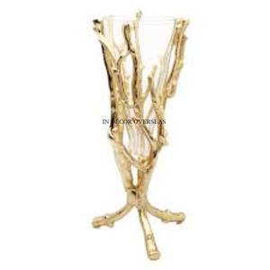 Customized Size <b>And</b> Logo Available Top Quality Clear Glass <b>And</b> Heavy Duty Metal Leaves Designer Flower Vase Home <b>Decor</b> Supplies - Product Image 3