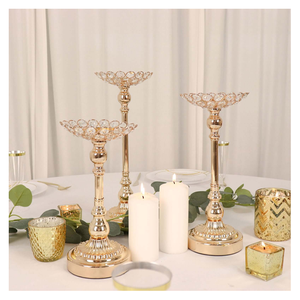 Copa con cuentas de cristal de Metal dorado, portavelas de luz de té, candelabros votivos, centros de mesa, candelabros de cristal - Product Image 2