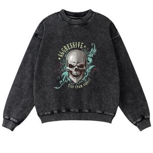 Sudadera personalizada con estampado de calavera y lavado ácido, Jersey vintage de cuello redondo de gran tamaño, 100% de algodón para invierno, ropa de calle para hombres y mujeres - Product Image 6