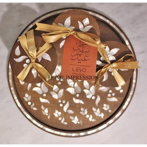 Fourniture directe d'usine Luxueuse qualité en bois de forme ronde Unique Flower & Leave Designer Plateau de service au chocolat de l'Inde - Product Image 2