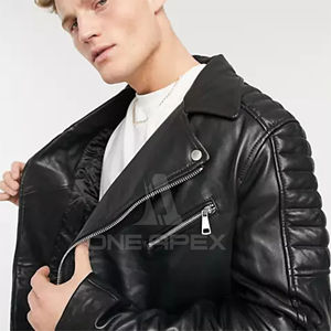 Veste en cuir pour hommes confortable et souple High Street livraison rapide taille régulière saison d'hiver veste en cuir de motard pour hommes - Product Image 2