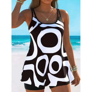 Conjunto de Dos Piezas para Mujer, Blusa con Tirantes y Cuello Redondo con Estampado Scuba y Leggings, 36875 - Negro - Product Image 1