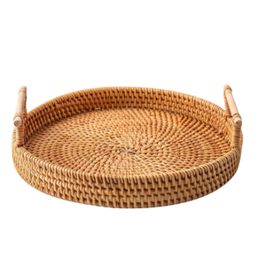 Panier décoratif en osier personnalisable de haute qualité plateau en jonc de mer avec poignées de fleurs plateau de service tissé à la main Type de rotin du Vietnam - Product Image 2