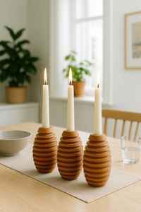 Handcrafted Solid Wood Taper <b>Candle</b> Holder Set Slender Traditional Candlestick For Table Centerpiece Wedding Home Kitchen Design - Product Image 5