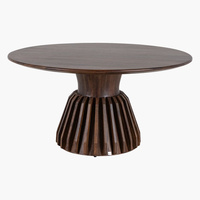 Table de salle à manger moderne en bois de manguier massif, design audacieux, base robuste, extensible, texture naturelle, finition marron