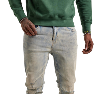 Jean en denim déchiré bleu clair pour homme, coupe droite, décontracté, extensible, style vintage, streetwear, pour le quotidien - Product Image 3