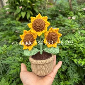 Meilleure vente Pot de fleurs tournesol tricoté au crochet fait à la main Décoration intérieure Anniversaires cadeau Fleur artificielle Fleur à tricoter Crochet - Product Image 2