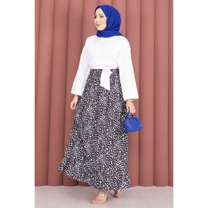 Floral Pattern Pleat <b>Skirt</b> <b>Elastic</b> Waist Comfortable and Breathable Short Length Digital Print Black XS Size - Product Image 4