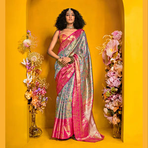 Saree Zari en soie de créateur, tissage traditionnel pakistanais, tenue de fête de mariage pour femmes pakistanaises indiennes - Product Image 1